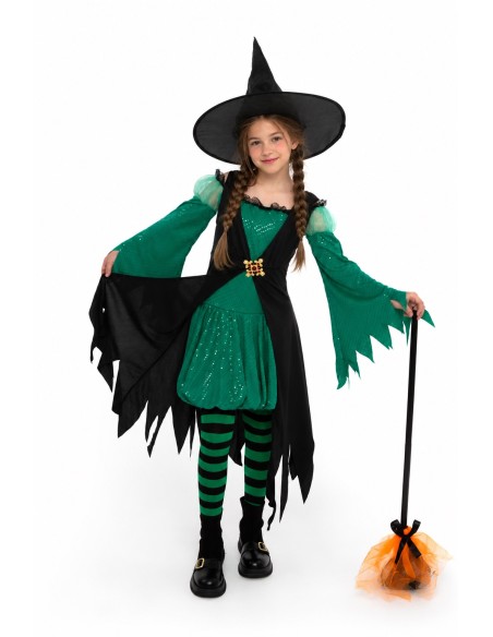 Costume Strega Verde Smeraldo Nuovo | Costumi per Bambini Il Re del Carnevale